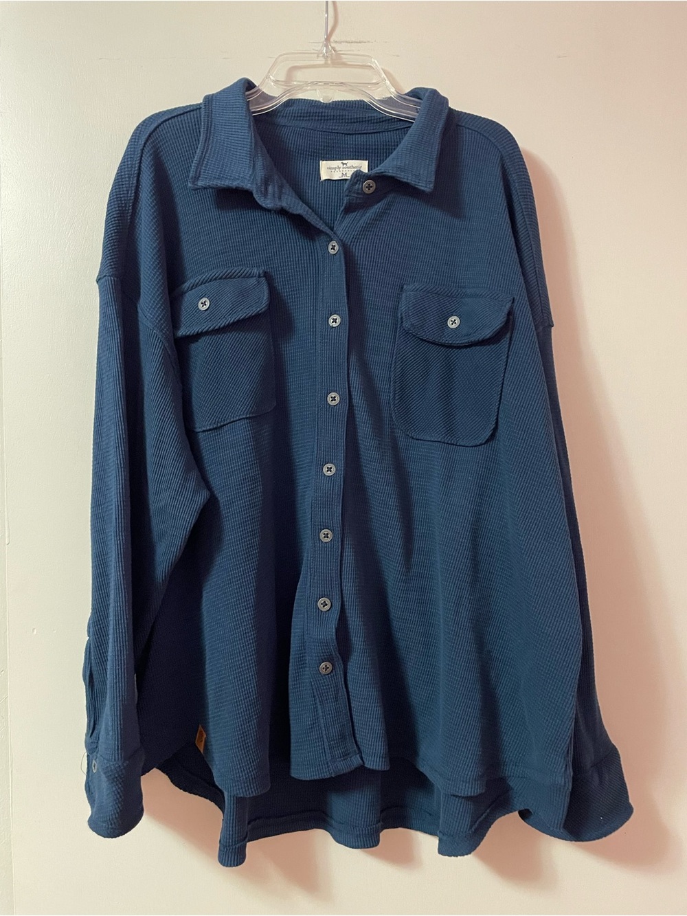Simply Southern Navy Button-Up waffle knit top
